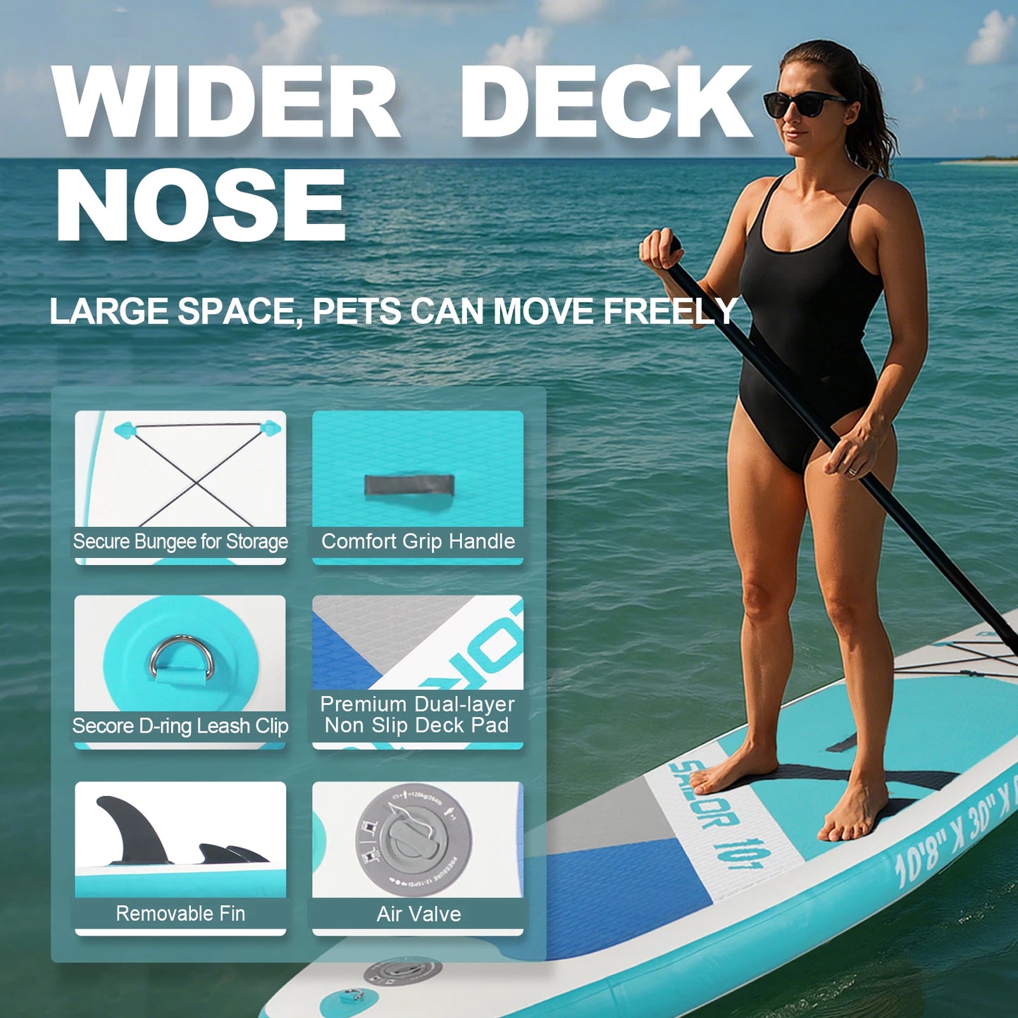 Cadalene 10ft 8in Inflatable Stand Up Paddle Board For Adult Non Slip Deck PVC