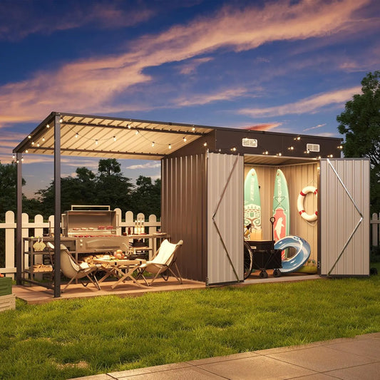 6x4ft Outdoor Storage Shed And Gazebo Combo With Open Sided Pergola 2in1
