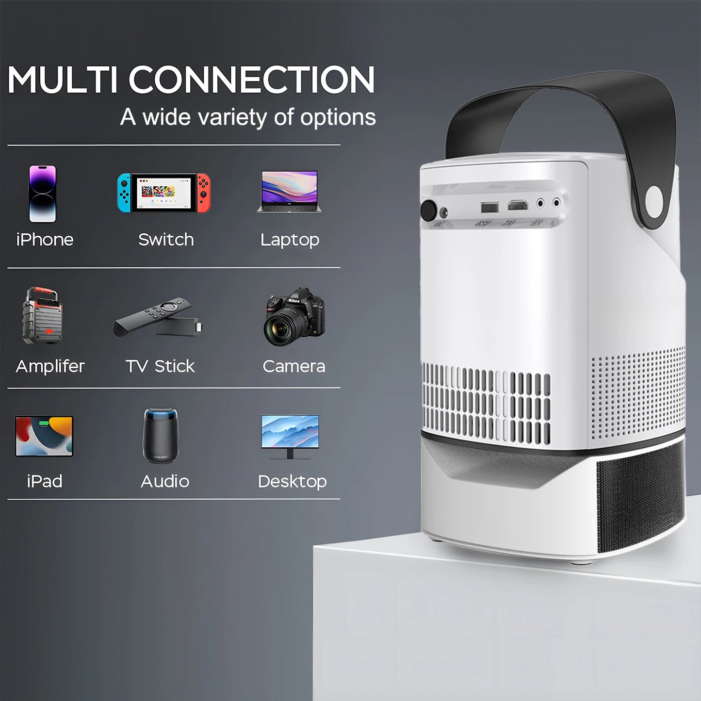 FEEL WOW Portable Android Projector With Native Stand And Home Theater WiFi HDMI