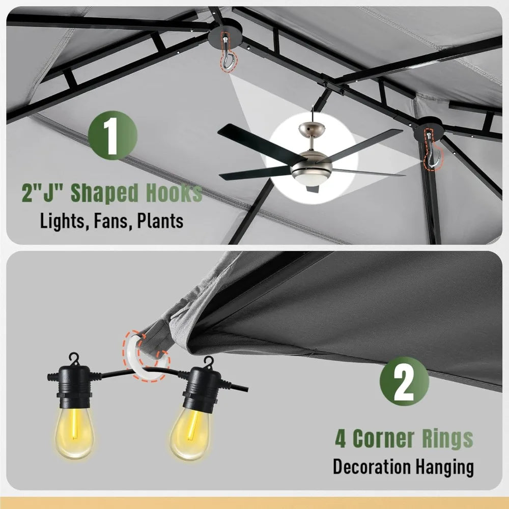 XMSJ Outdoor Gazebo 10x12 Patio Canopy With Double Roofs Mosquito Net