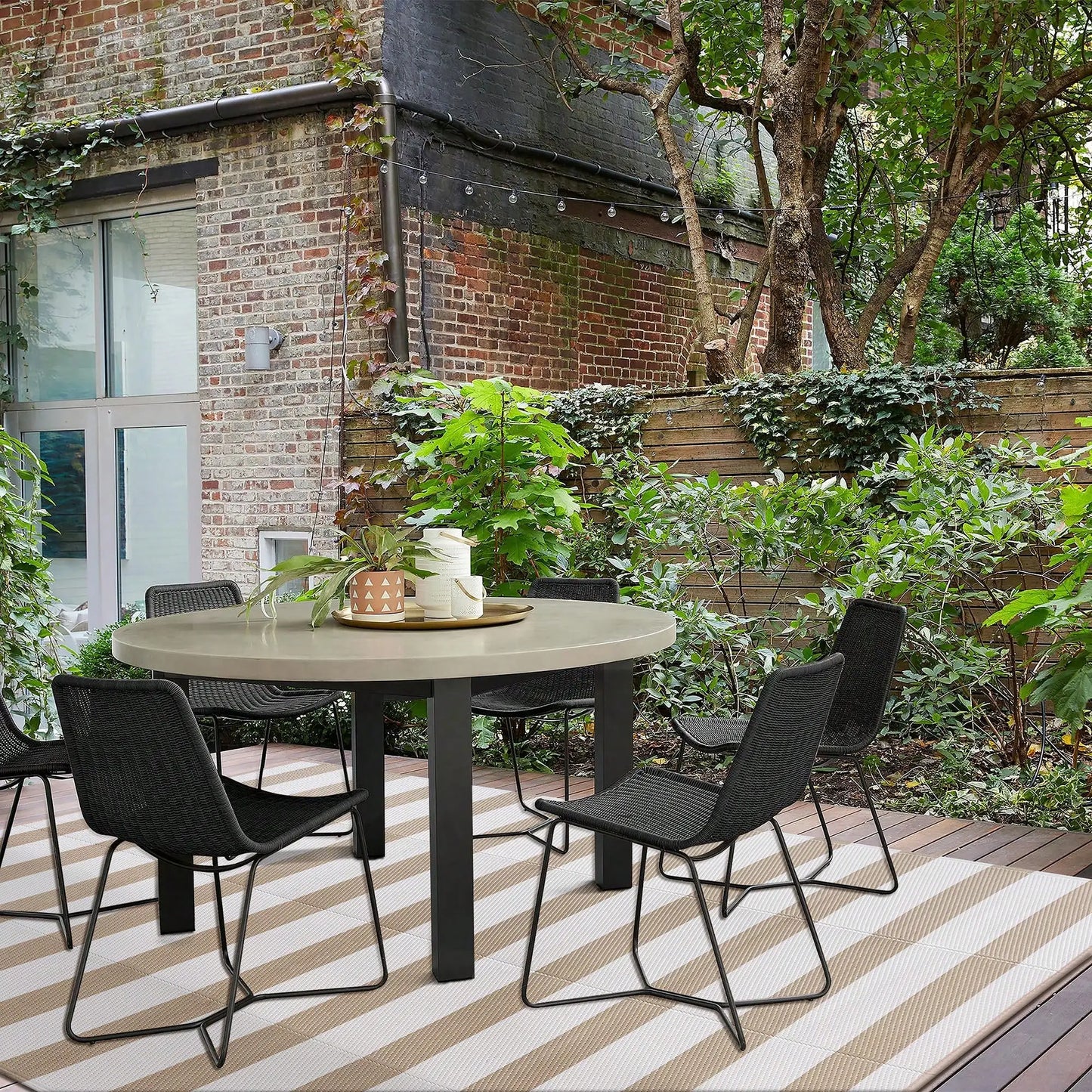 Outdoor Waterproof Patio Rug Beige Stripe Reversible 5x8 6x9 8x10 9x12