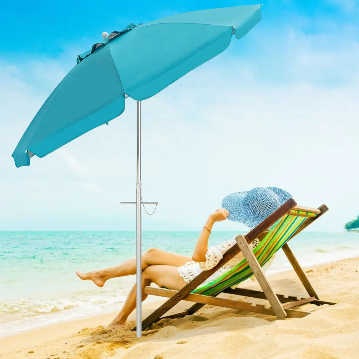 HOMASISH 6.5ft Patio Beach Umbrella Tilt Aluminum Carry Bag