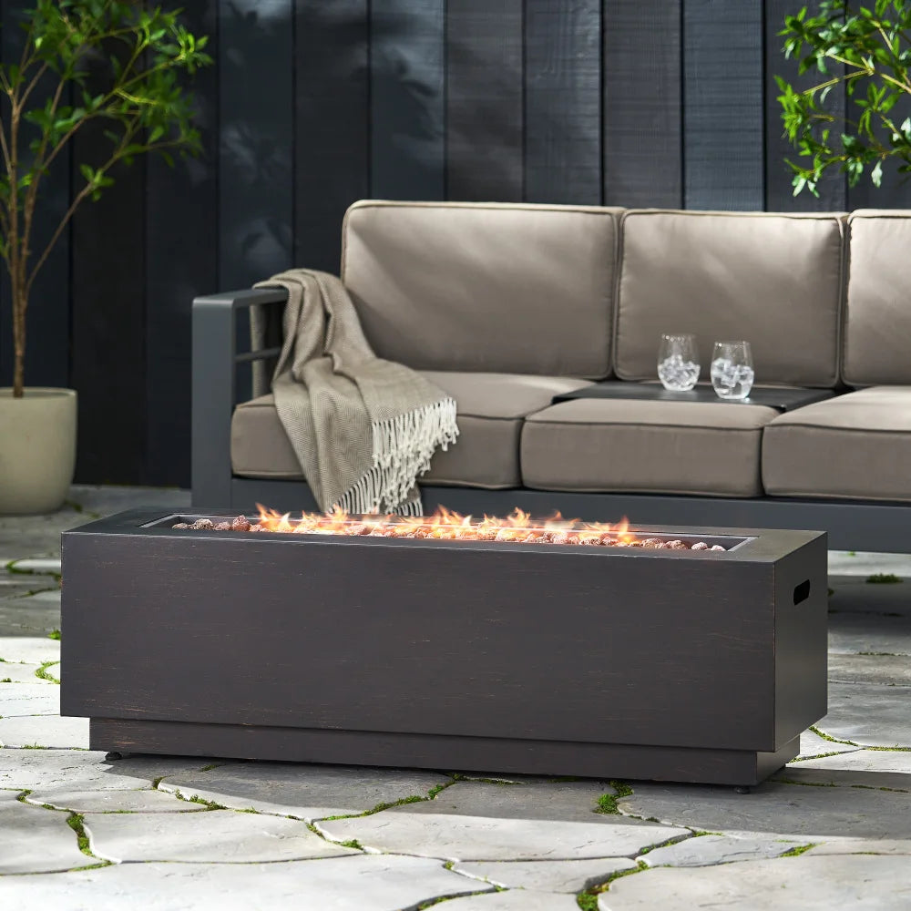 40 Inch Outdoor Rectangular Iron Propane Fire Pit 50,000 BTU Dark Grey