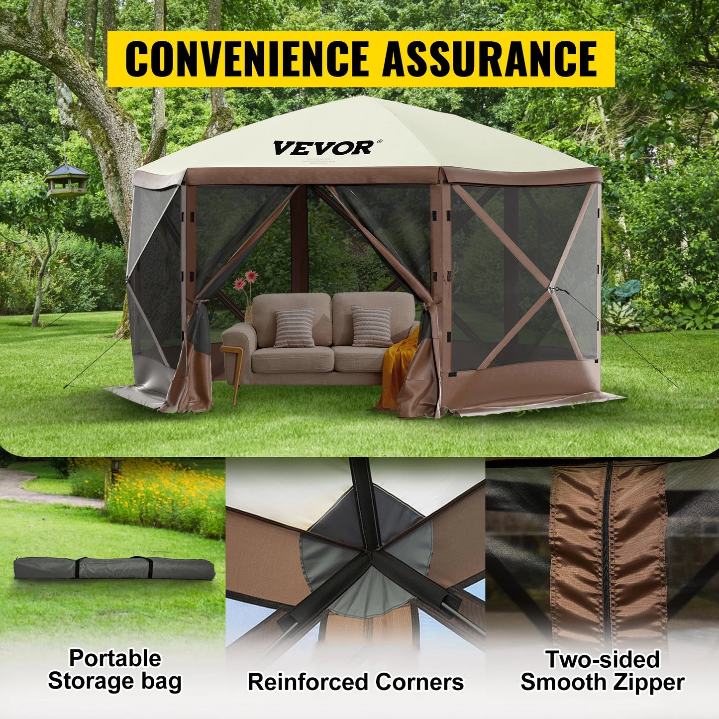 SucceBuy Pop Up Camping Gazebo Six Sided 12x12 or 10x10 Sun Shade Canopy