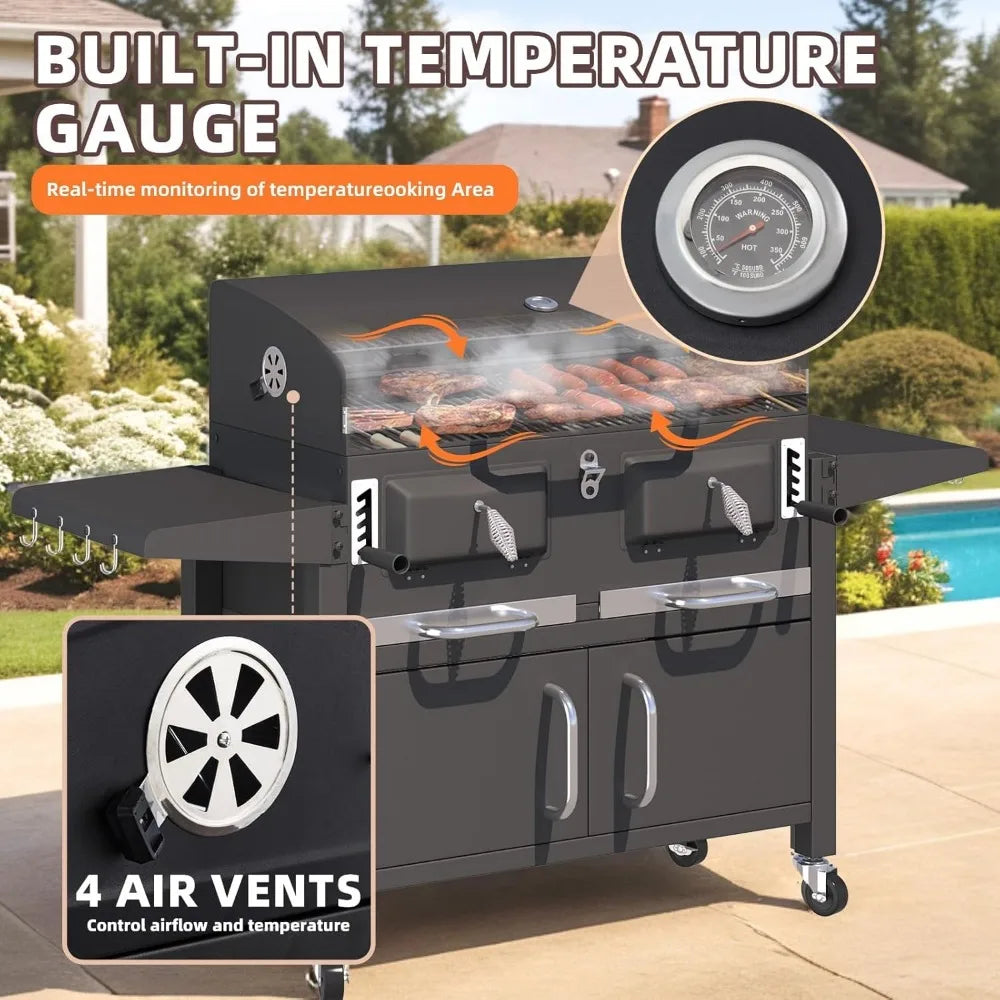 36 Inch Extra Large Charcoal Grill With Thermometer And Lifting Trays 620 Sq In