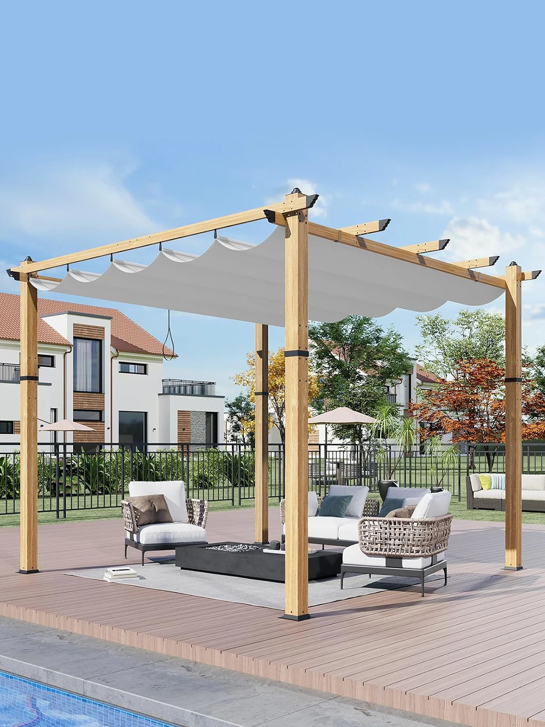 HiMISS 10x10Ft 10x13Ft Outdoor Pergola With Retractable Canopy