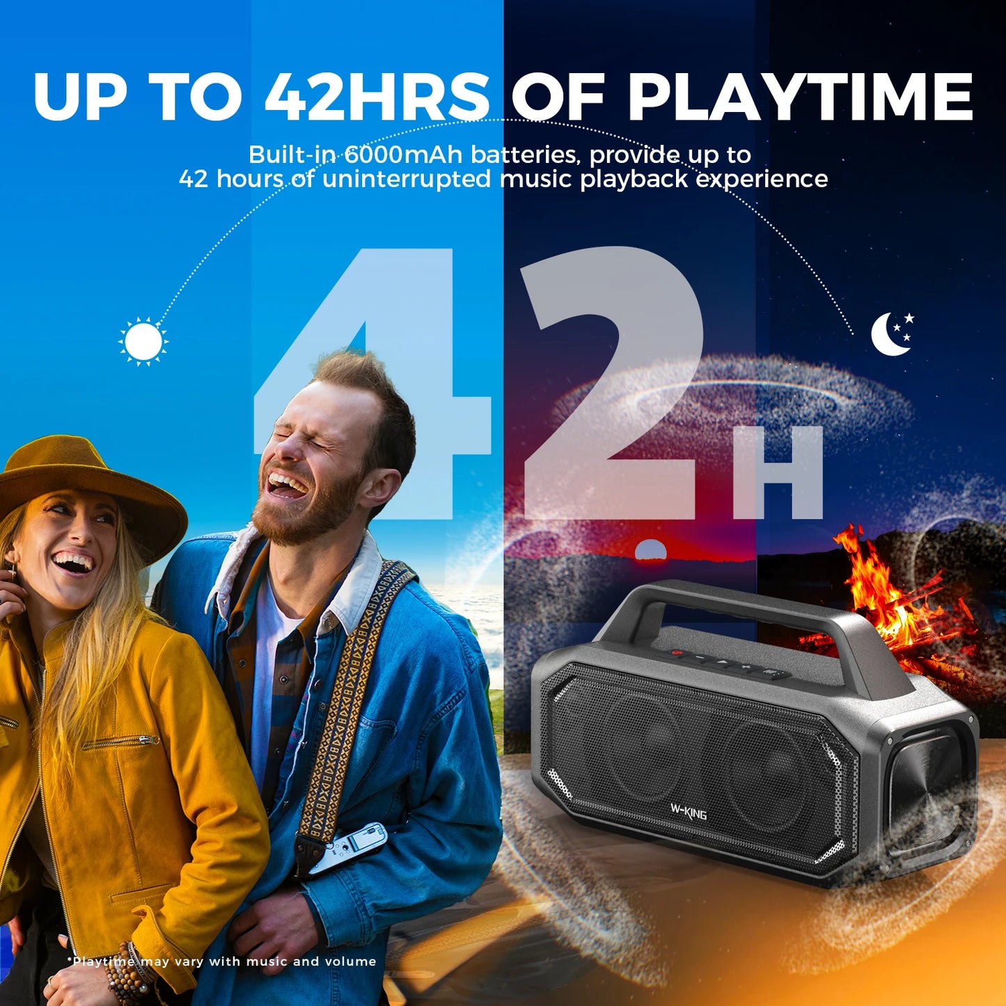 Turn up the volume and take crowd pleasing sound anywhere with the W-King 80W portable Bluetooth speaker for your outdoor adventures, parties, and everyday listening.