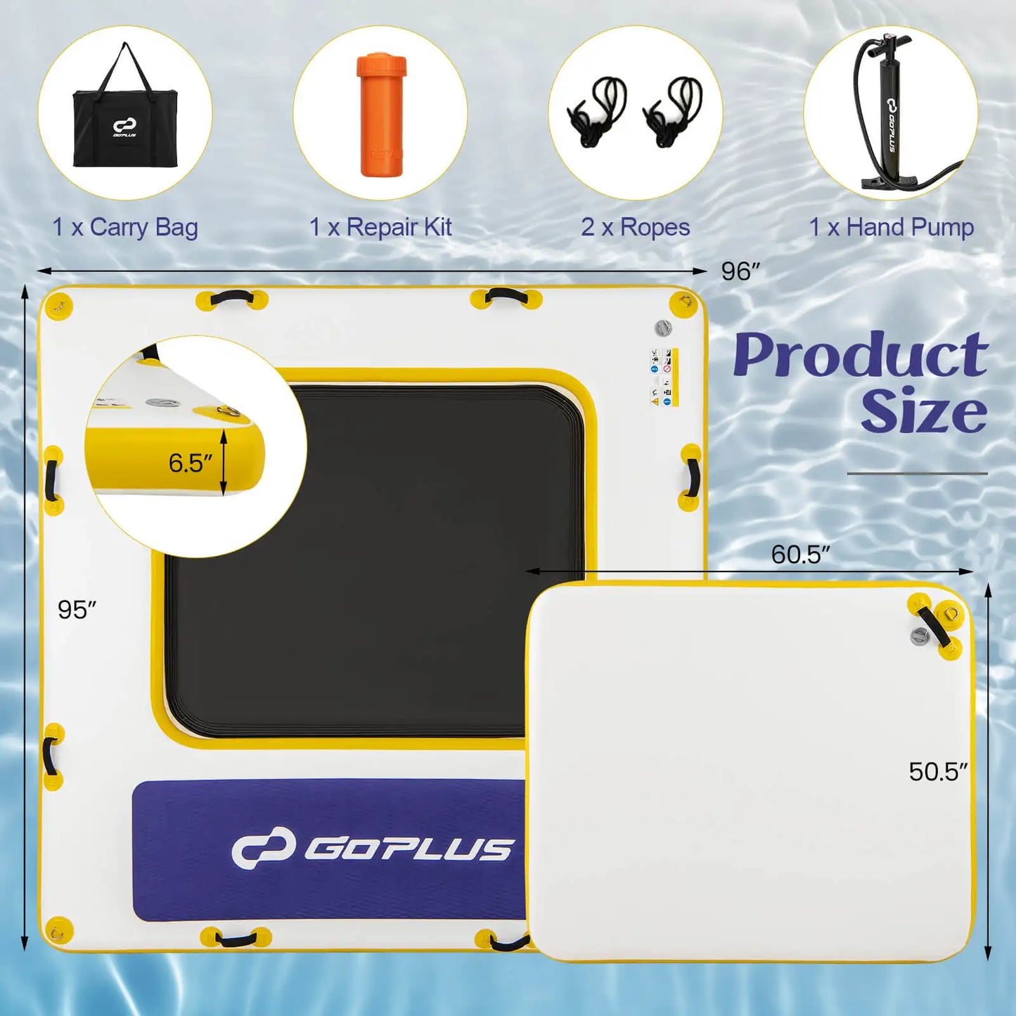 Dive into summer with the Multigoth 8 ft inflatable floating dock, built for durable, family-friendly aquatic fun on lakes, rivers, or calm coastlines.