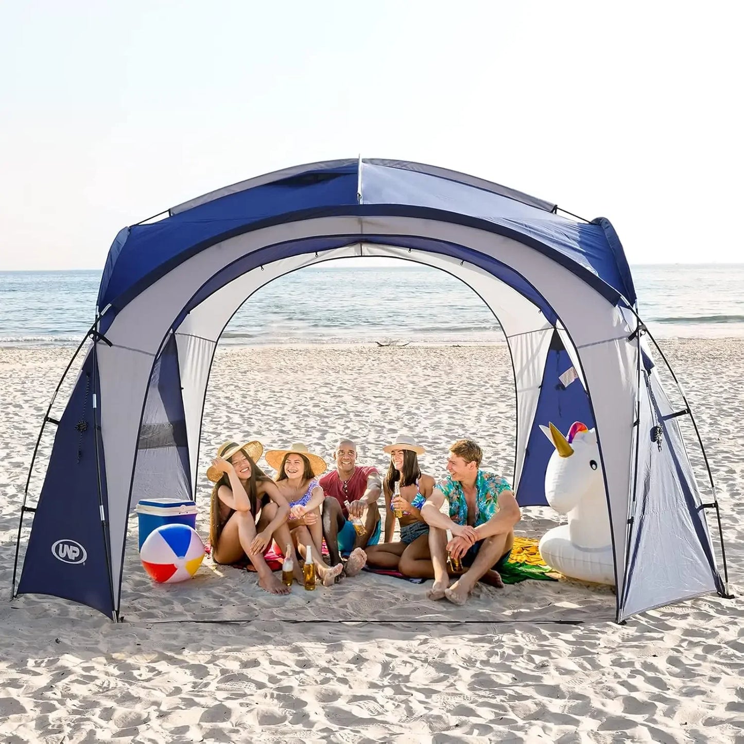 UNP Easy Beach Tent Pop Up Canopy UPF50 Sun Shelter With Side Wall Ground Pegs