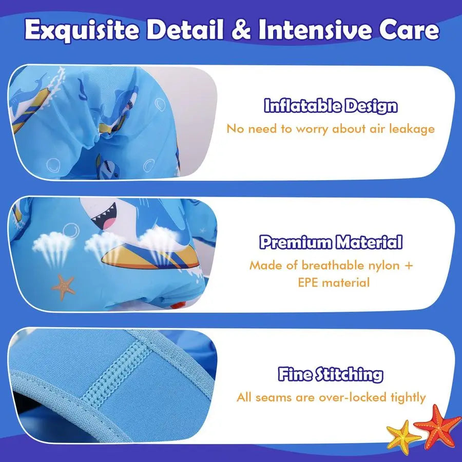 Toddler Swim Vest With Cartoon Arm Floaties Nylon EPE Pool Safety