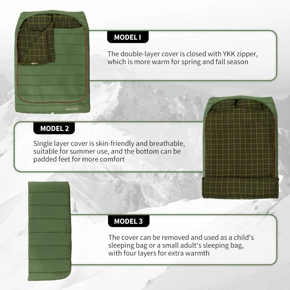 0 Degree And 40 Degree Flannel Two Person Sleeping Bag With Pillows For Adults