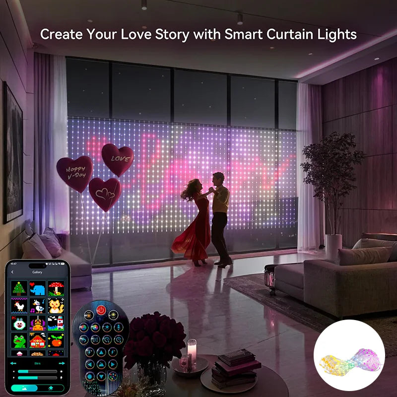 Turn any space into a dazzling, programmable atmosphere with the MIMIRGB Smart RGBIC Curtain Lights.