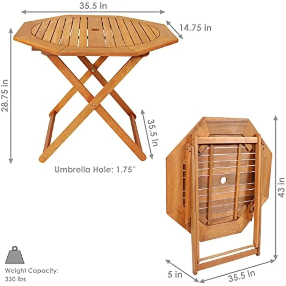 Foldable Meranti Wood Outdoor Dining Table With Umbrella Hole Octagonal