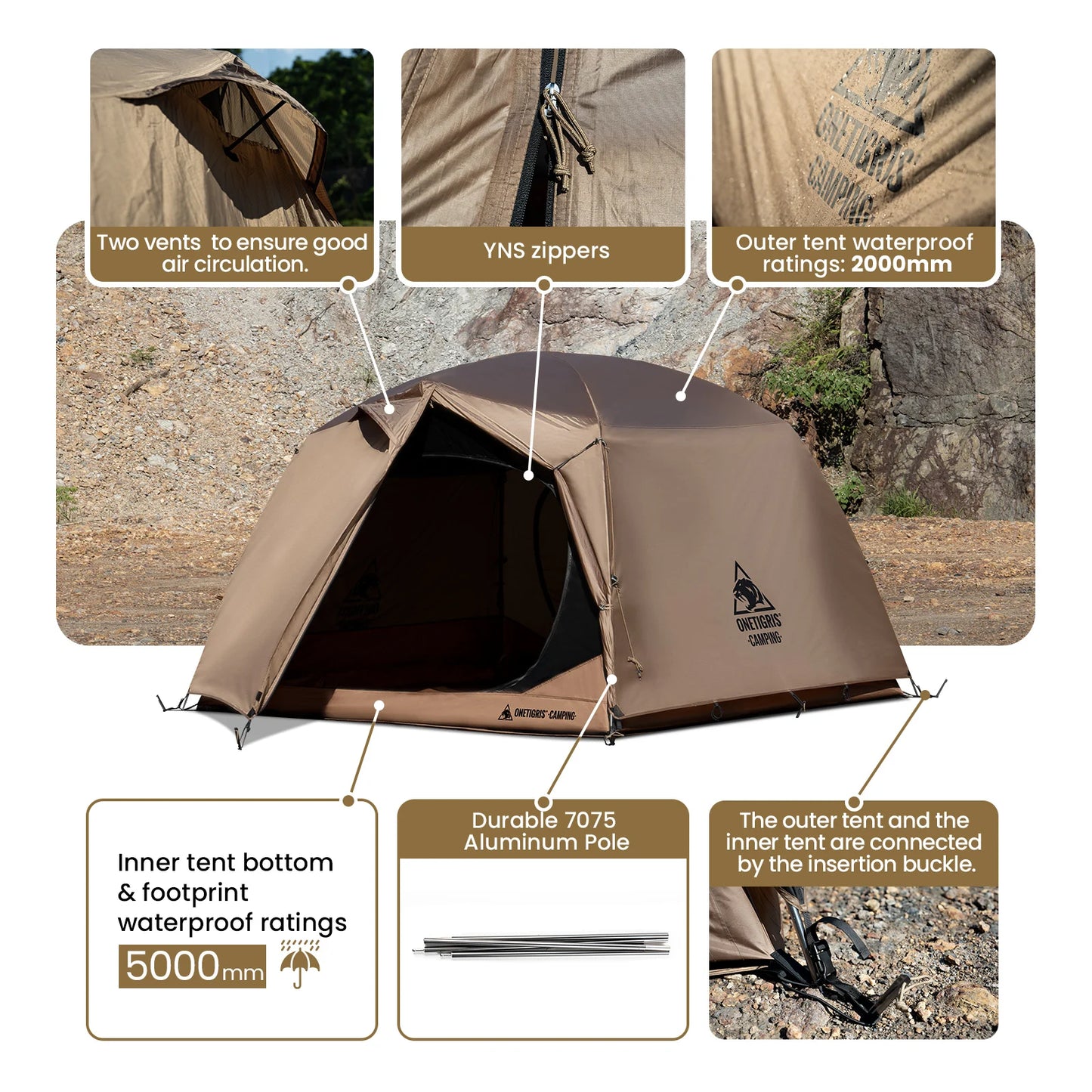 OneTigris Jovian Camping Tent 4 Person Dome Shelter Waterproof Floor