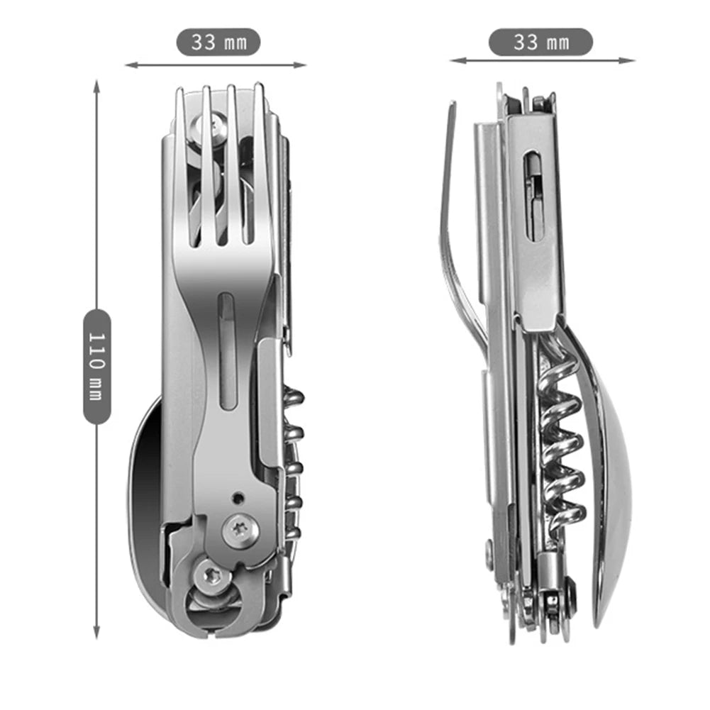 Alloyseed 6 in 1 Camping Tableware Foldable EDC Tool Fork Knife Spoon