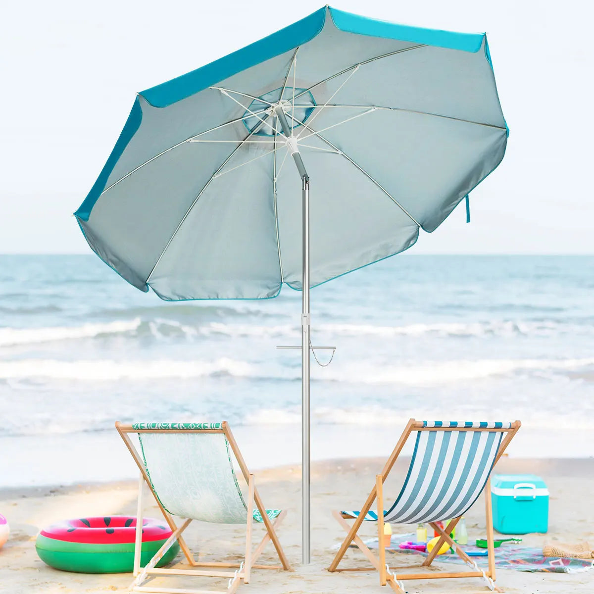 HOMASISH 6.5ft Patio Beach Umbrella Tilt Aluminum Carry Bag