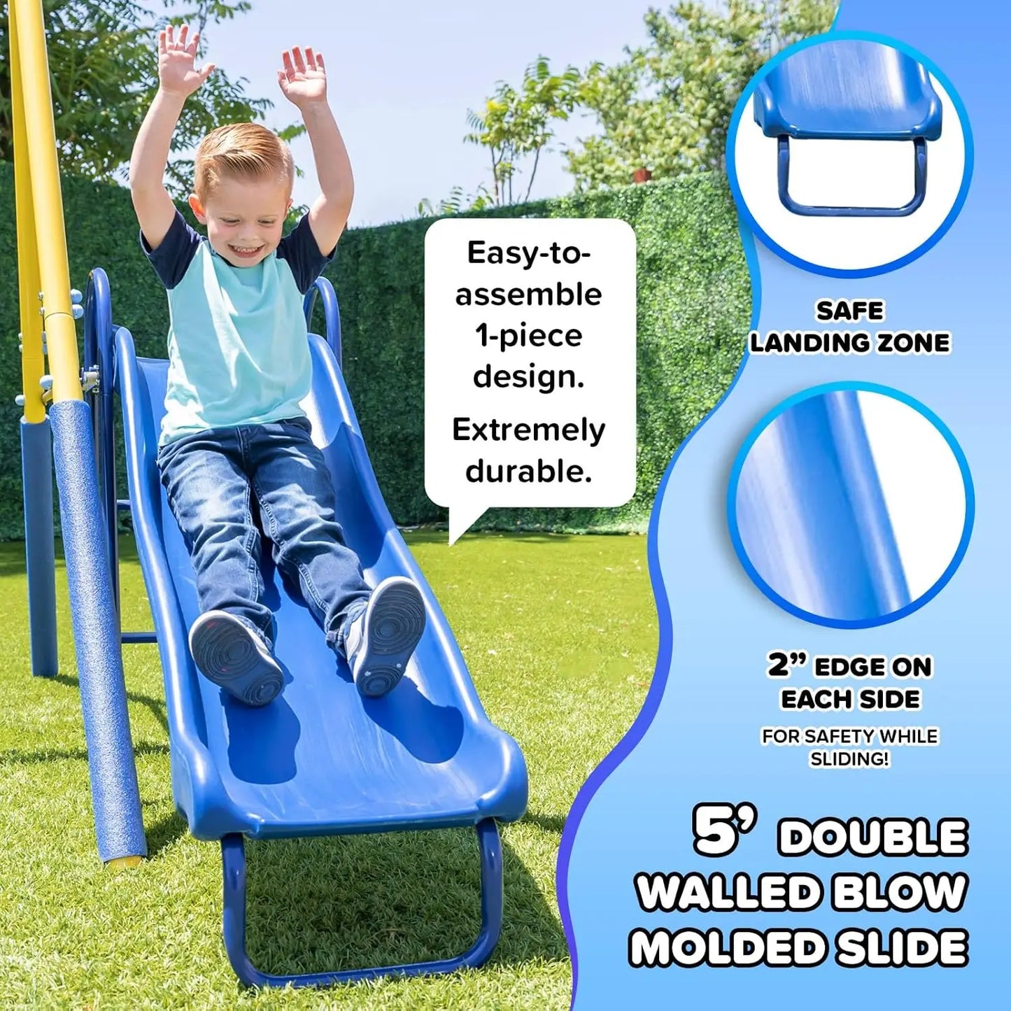 Turn your backyard into a vibrant action packed playground with this durable outdoor swing set designed for kids ages 3 to 8.