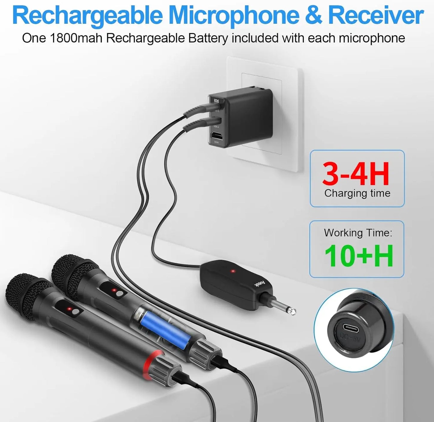 Take the stage anywhere with Aveek's Wireless Karaoke Microphone and Receiver, delivering clear, dynamic sound for performances, practice, and unforgettable parties.