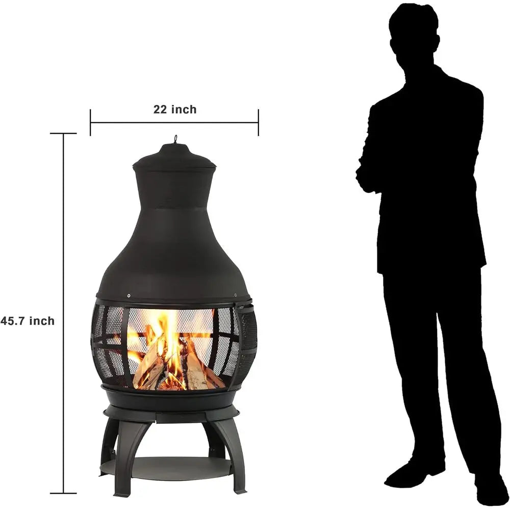 Outdoor Wooden Chiminea Fire Pit Brown Black Round Backyard