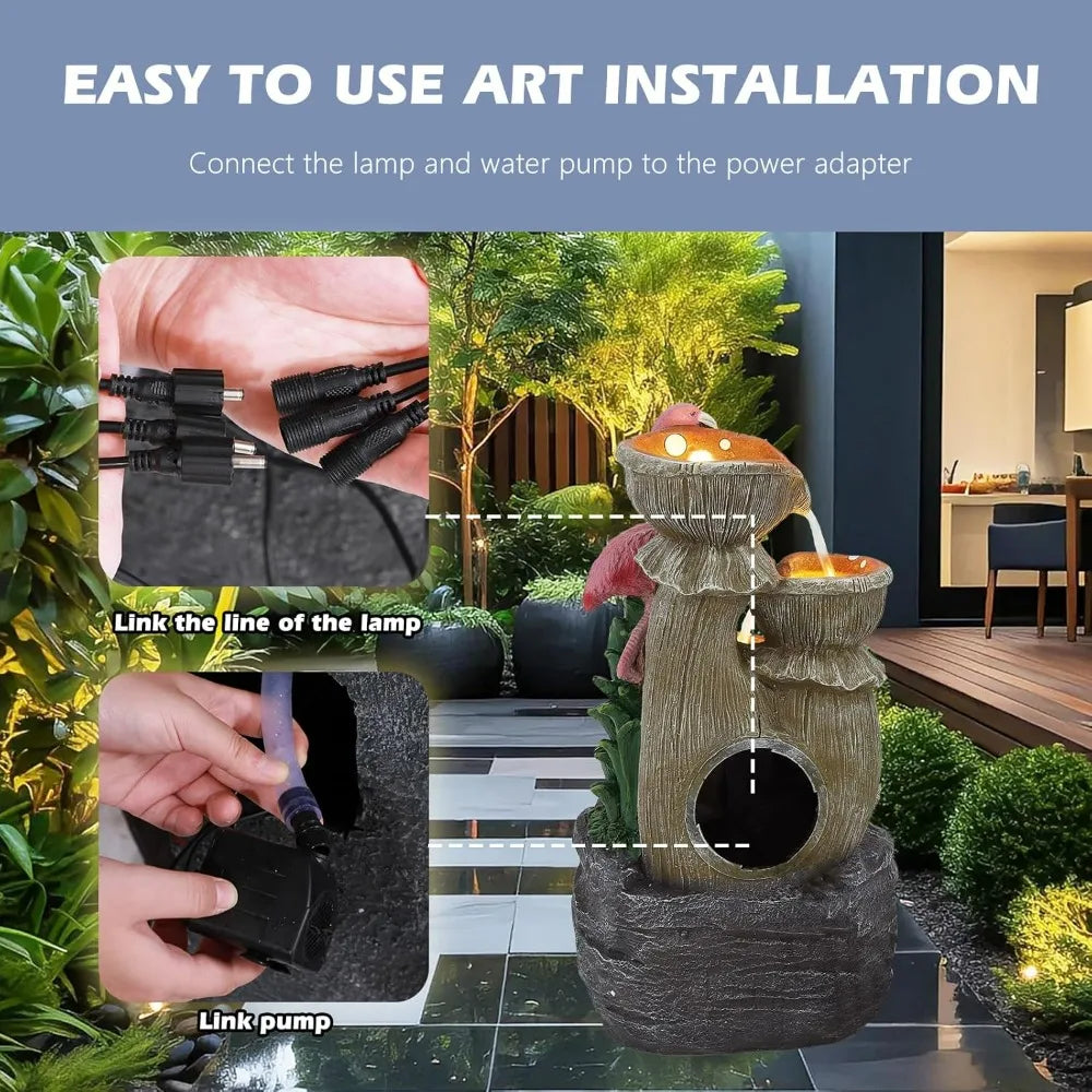 5 Tier Outdoor Indoor Water Feature Fountain With Flamingo Cascade LED Lights