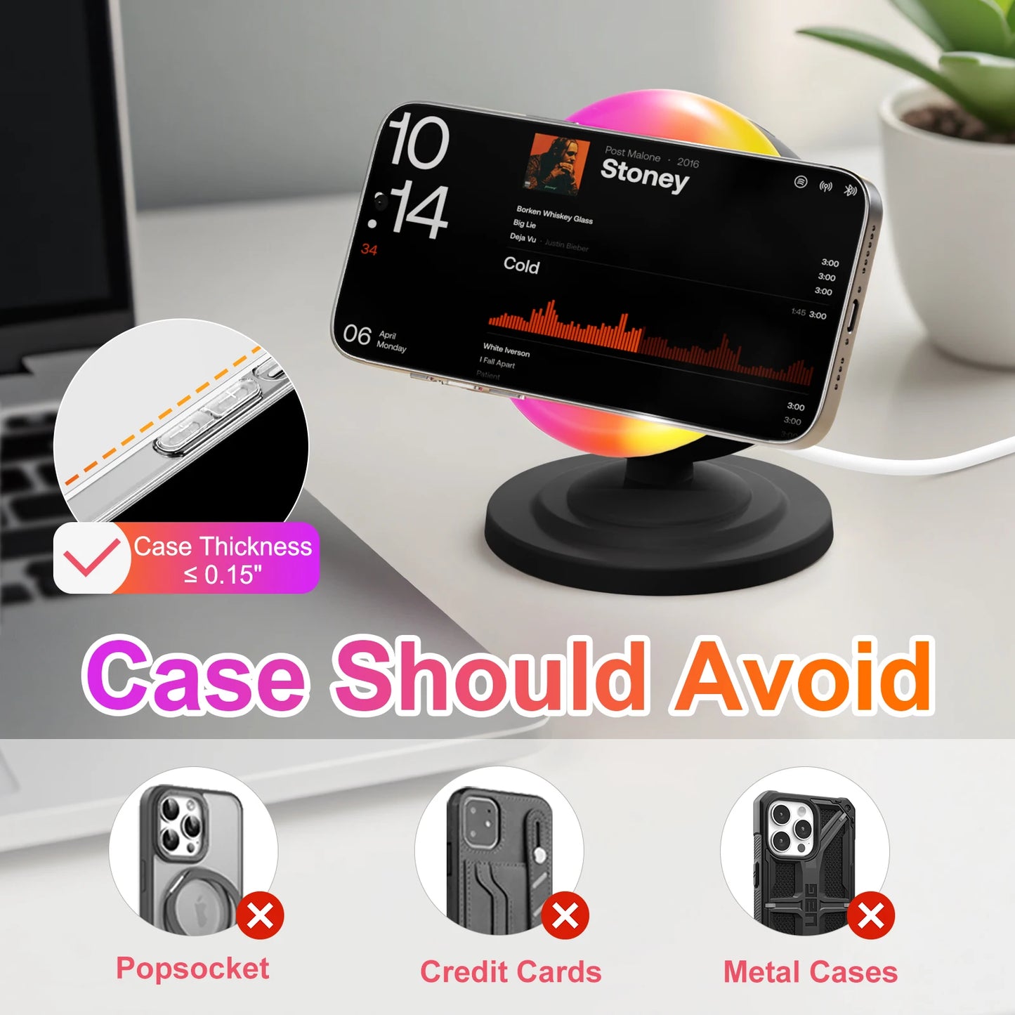 Magnetic Wireless Charger Stand 15W 4-In-1 For MagSafe iPhone 15 16 17 Pro Max