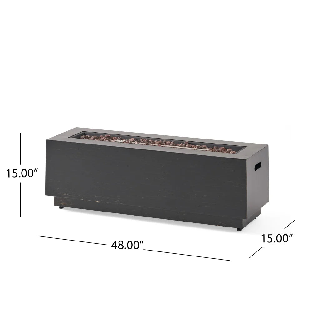 40 Inch Outdoor Rectangular Iron Propane Fire Pit 50,000 BTU Dark Grey