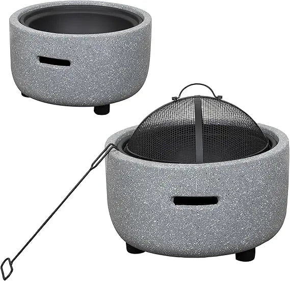 Alpine Corporation Modern Gray Outdoor Wood Burning Fire Pit With Cover