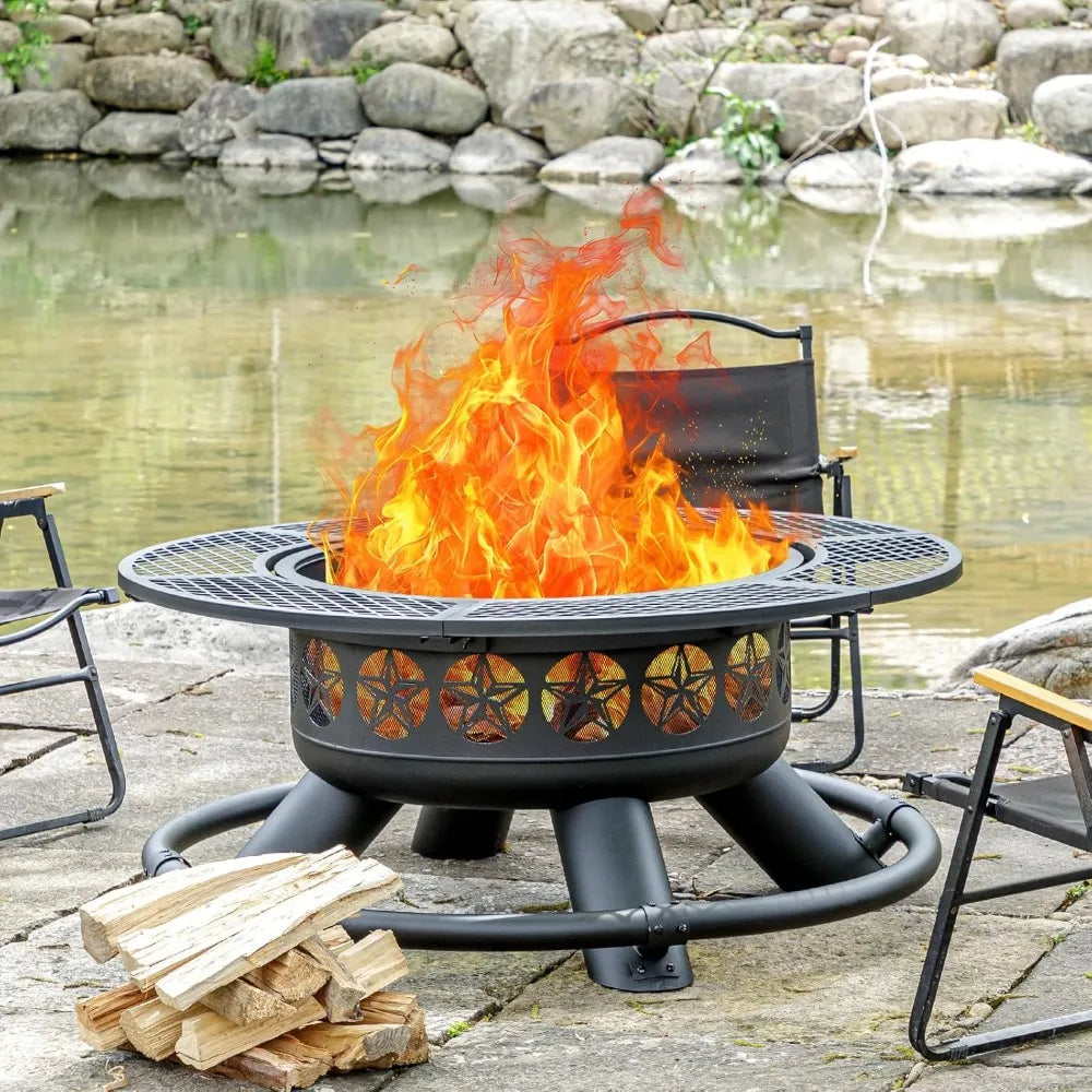 Transform your outdoor space with a 47-inch outdoor fire pit that blends warmth, cooking, and modern style.