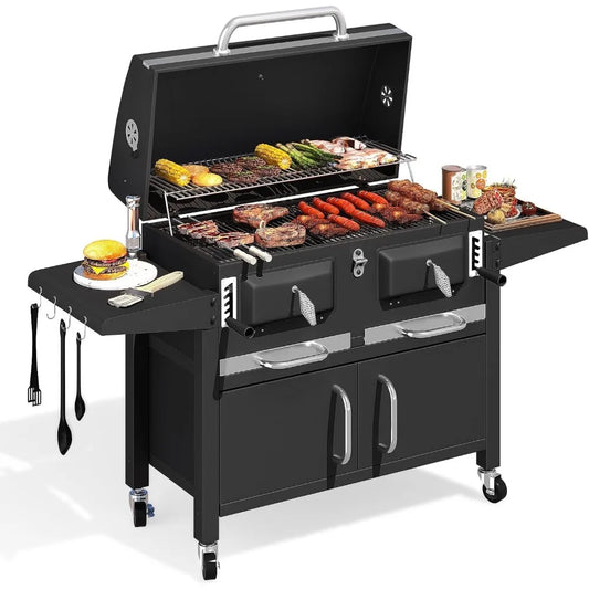36 Inch Extra Large Charcoal Grill With Thermometer And Lifting Trays 620 Sq In
