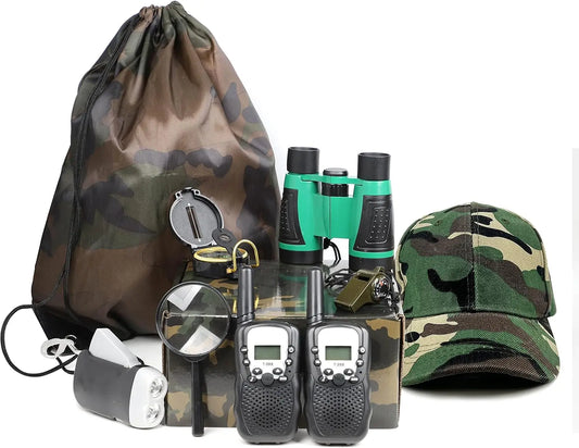 Kids Outdoor Adventure Set With Camouflage Walkie Talkies And Binoculars