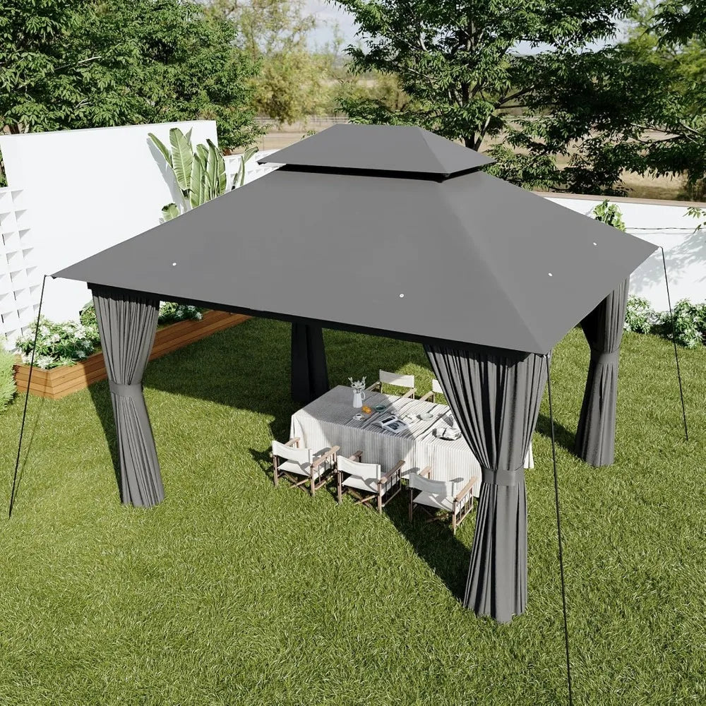 XMSJ Outdoor Gazebo 10x12 Patio Canopy With Double Roofs Mosquito Net
