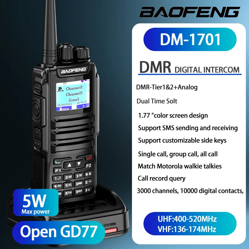Baofeng DM 1701 Upgrade Open GD77 GPS Dual Mode Walkie Talkie 136 174 VHF UHF