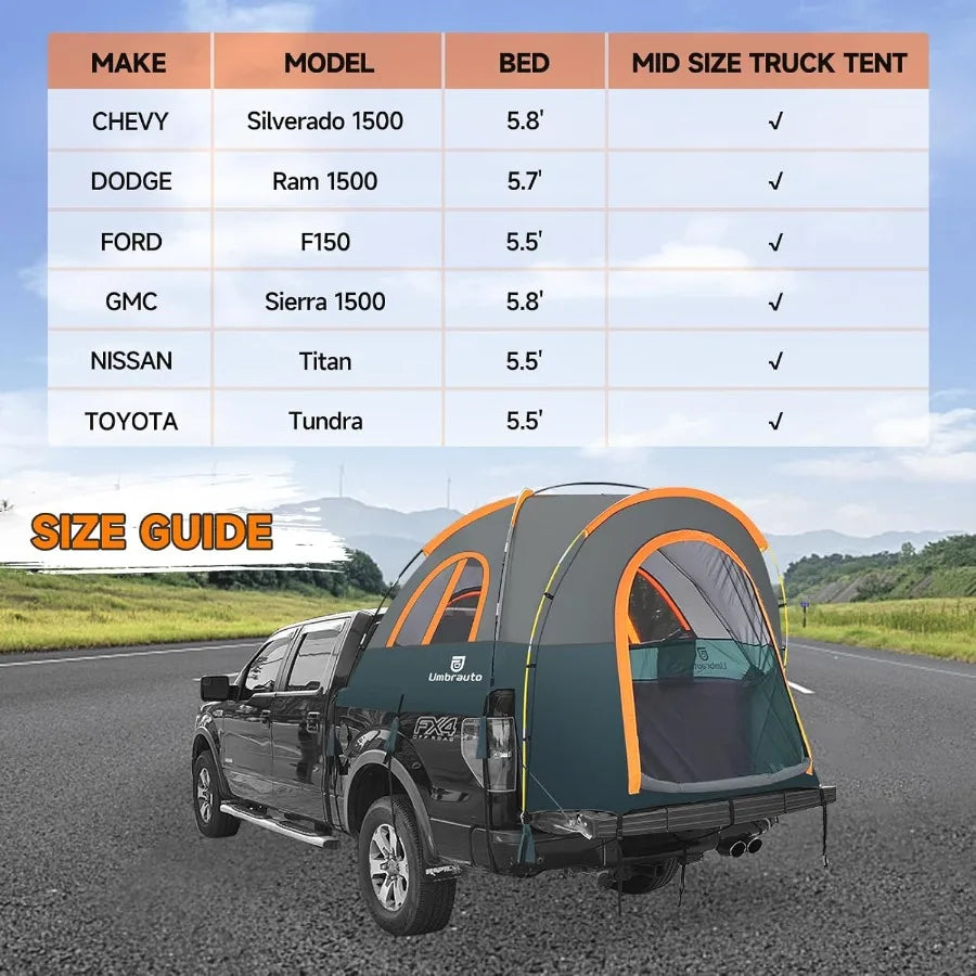 Turn your pickup into a portable campsite in minutes with this 5.56ft truck bed tent that stands up to rain and rugged terrain.