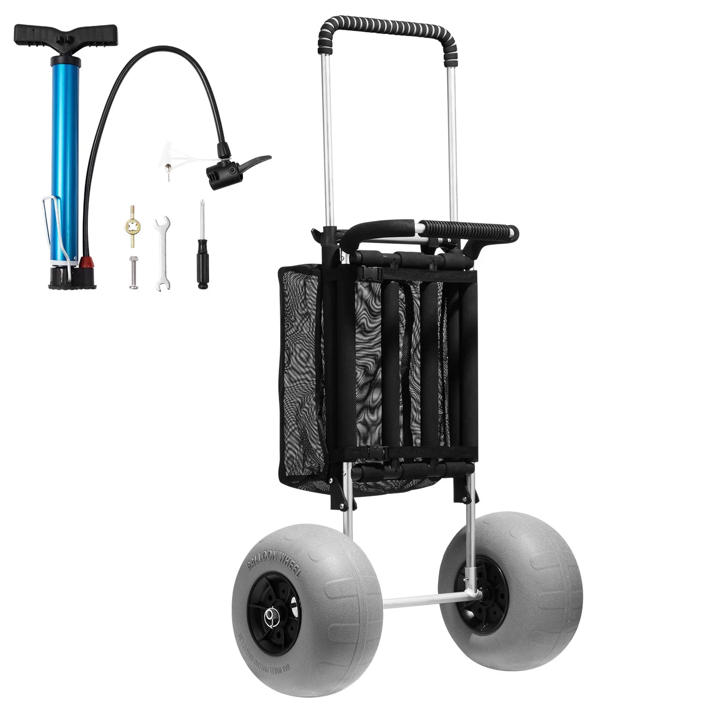 SucceBuy Beach Dolly With Big Sand Balloon Wheels Folding Cart 165 LB Capacity
