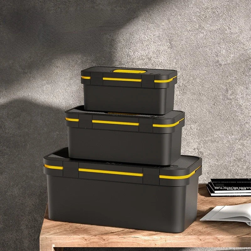 Organize your tools on the go with the durable Deli portable tool storage box.