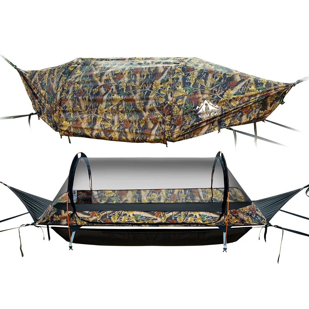 Night Cat Lay Flat Hammock With Tree Straps Nylon Mosquito Net Portable Camping