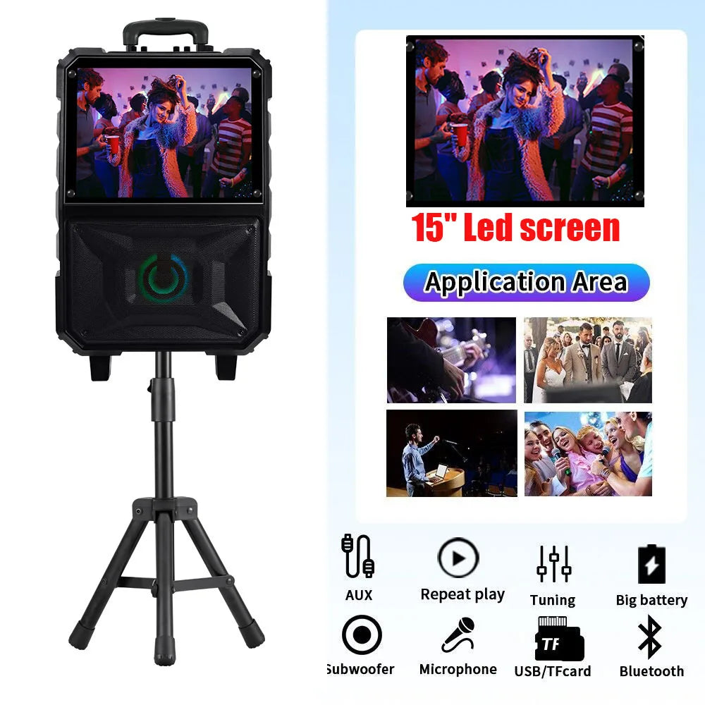 CURUK Bluetooth Party Speaker Karaoke Machine With 15 Inch LED Touchscreen HDMI