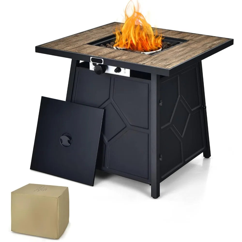 2 in 1 Outdoor Propane Fire Pit Table 28 Inch Square With Lid 40000 BTU