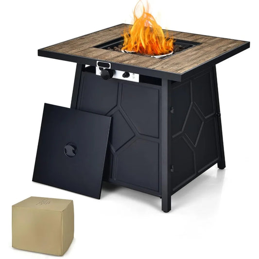 2 in 1 Outdoor Propane Fire Pit Table 28 Inch Square With Lid 40000 BTU