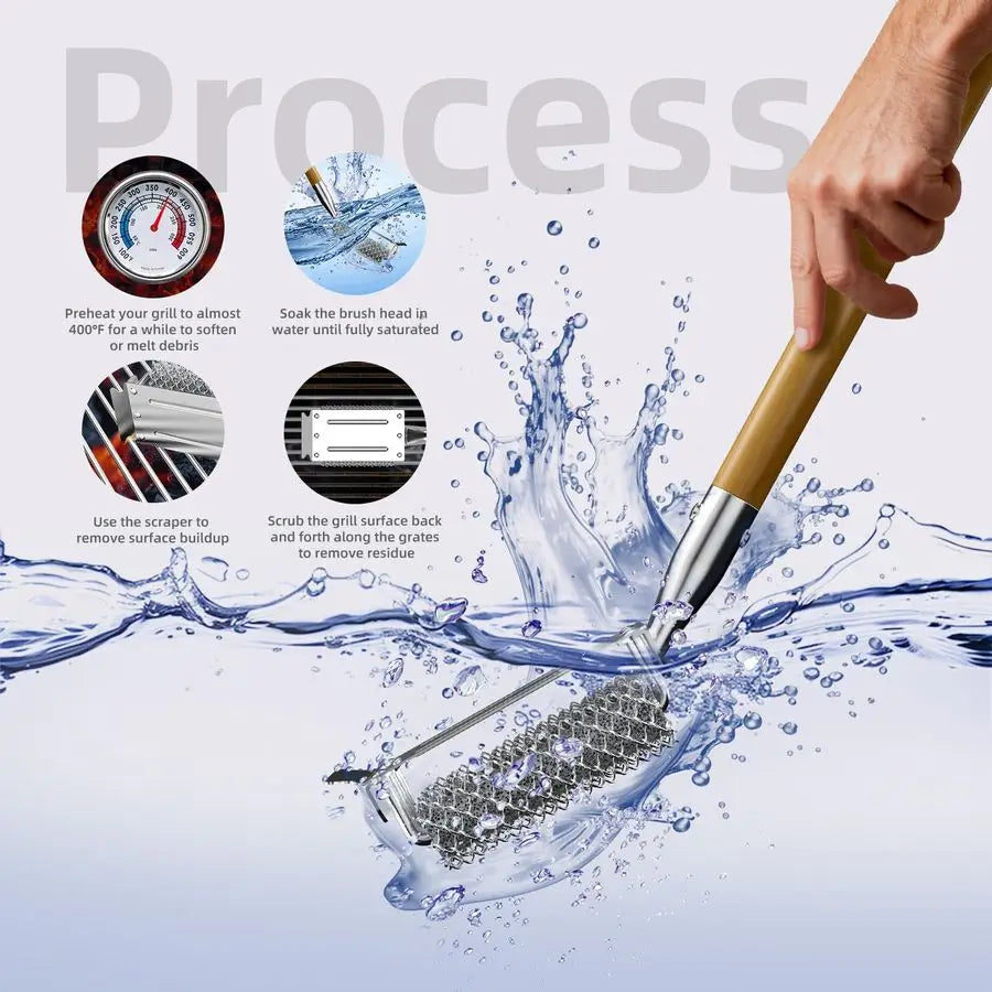 XMSJ Bristle Free Grill Brush And Scraper With 3 Replacement Heads 304 Stainless