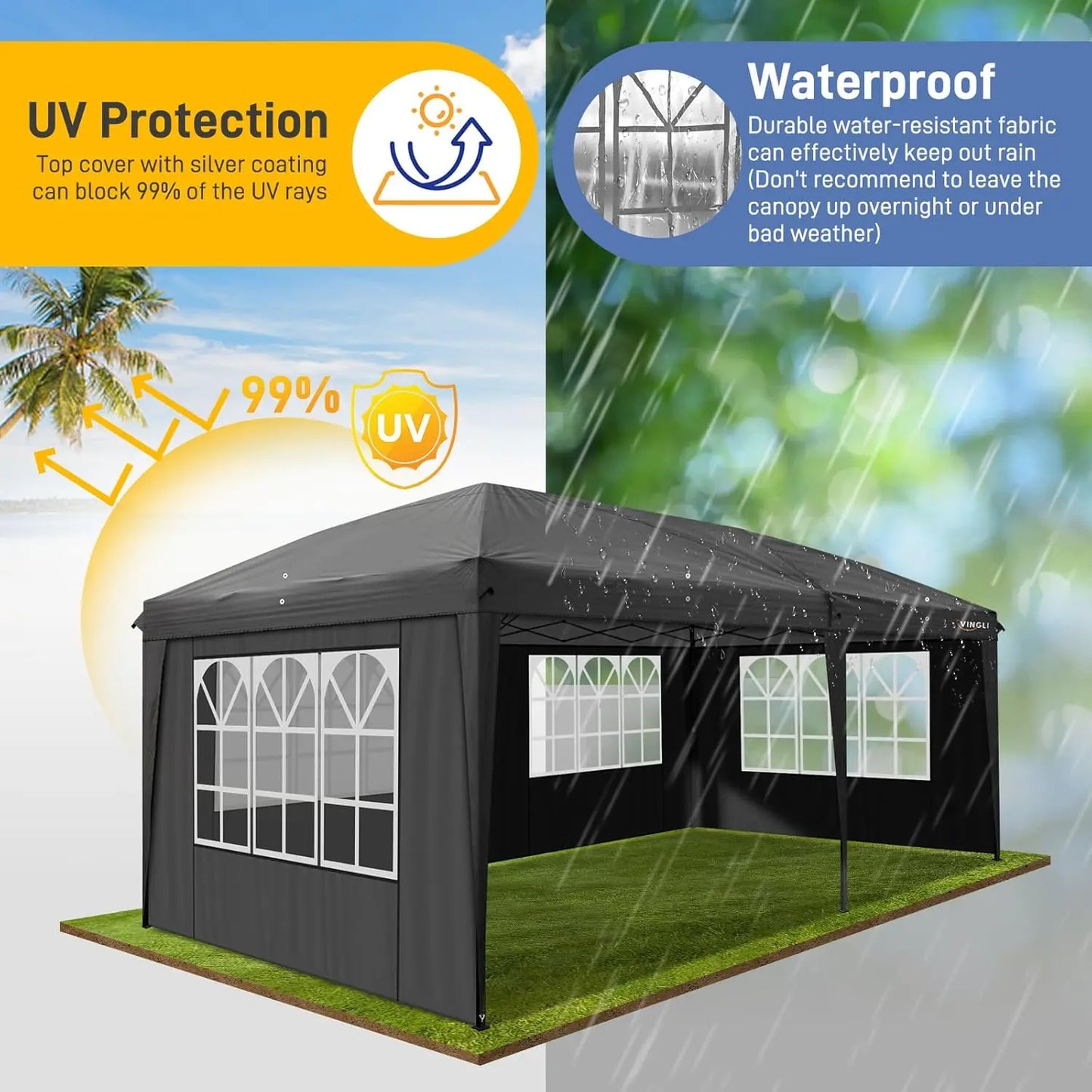 Experience instant shade and effortless setup for outdoor events with this 10x20 pop up canopy that travels with you anywhere.