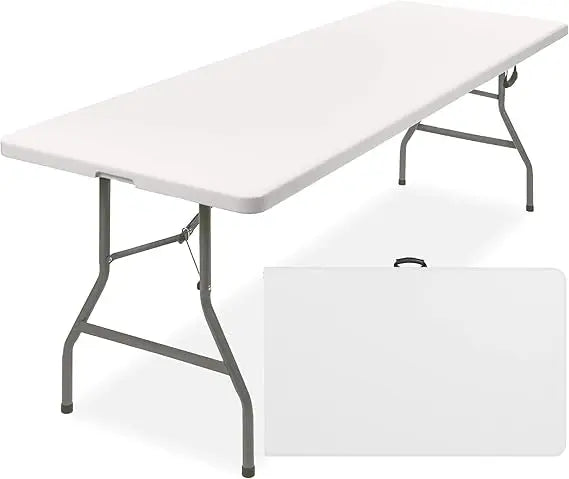 8Ft Plastic Folding Table Indoor Outdoor Heavy Duty Portable With Handle