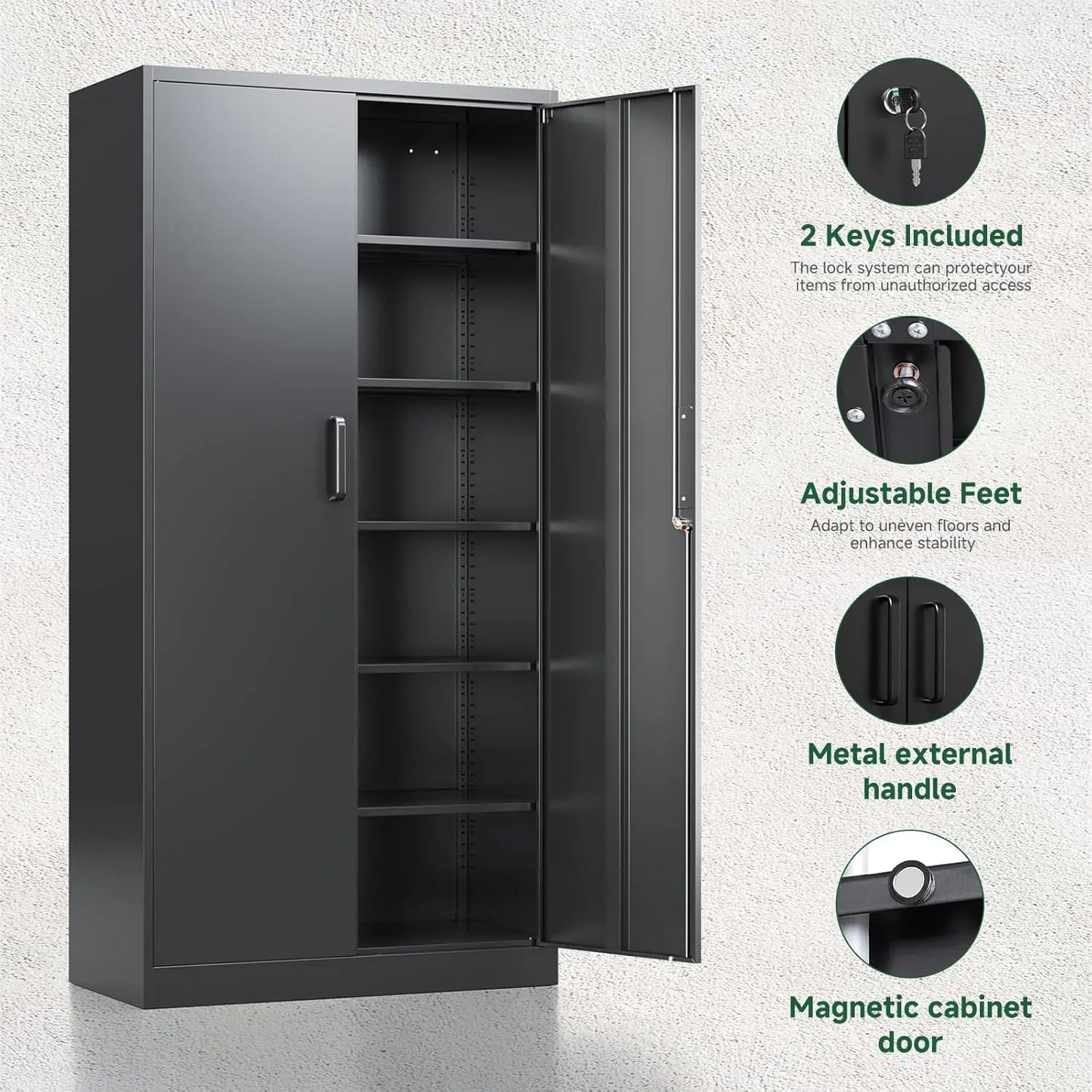 Metal Garage Storage Cabinet With Locking Doors Adjustable Shelves