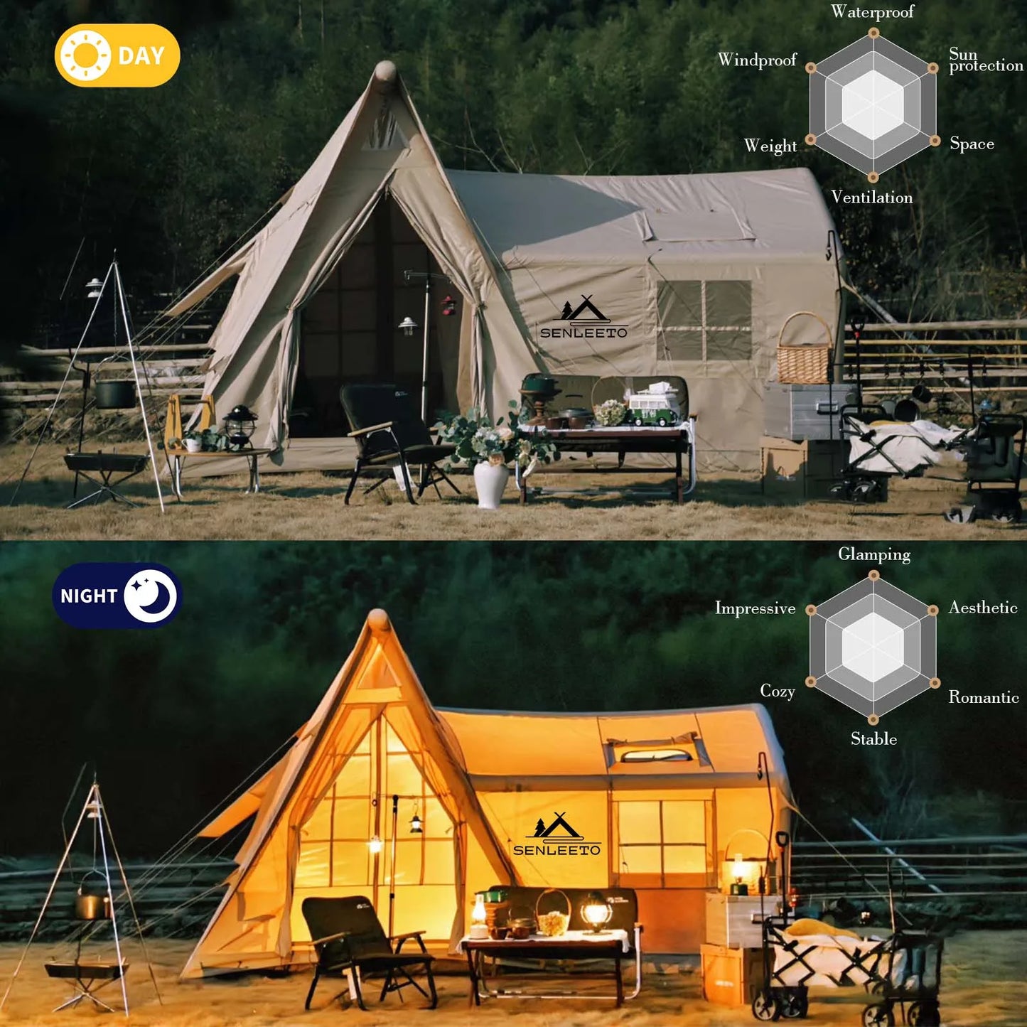 Experience instant shelter anywhere with your SENLEET inflatable tent, built for your family adventures, offering quick setup, generous space, and reliable weather protection.