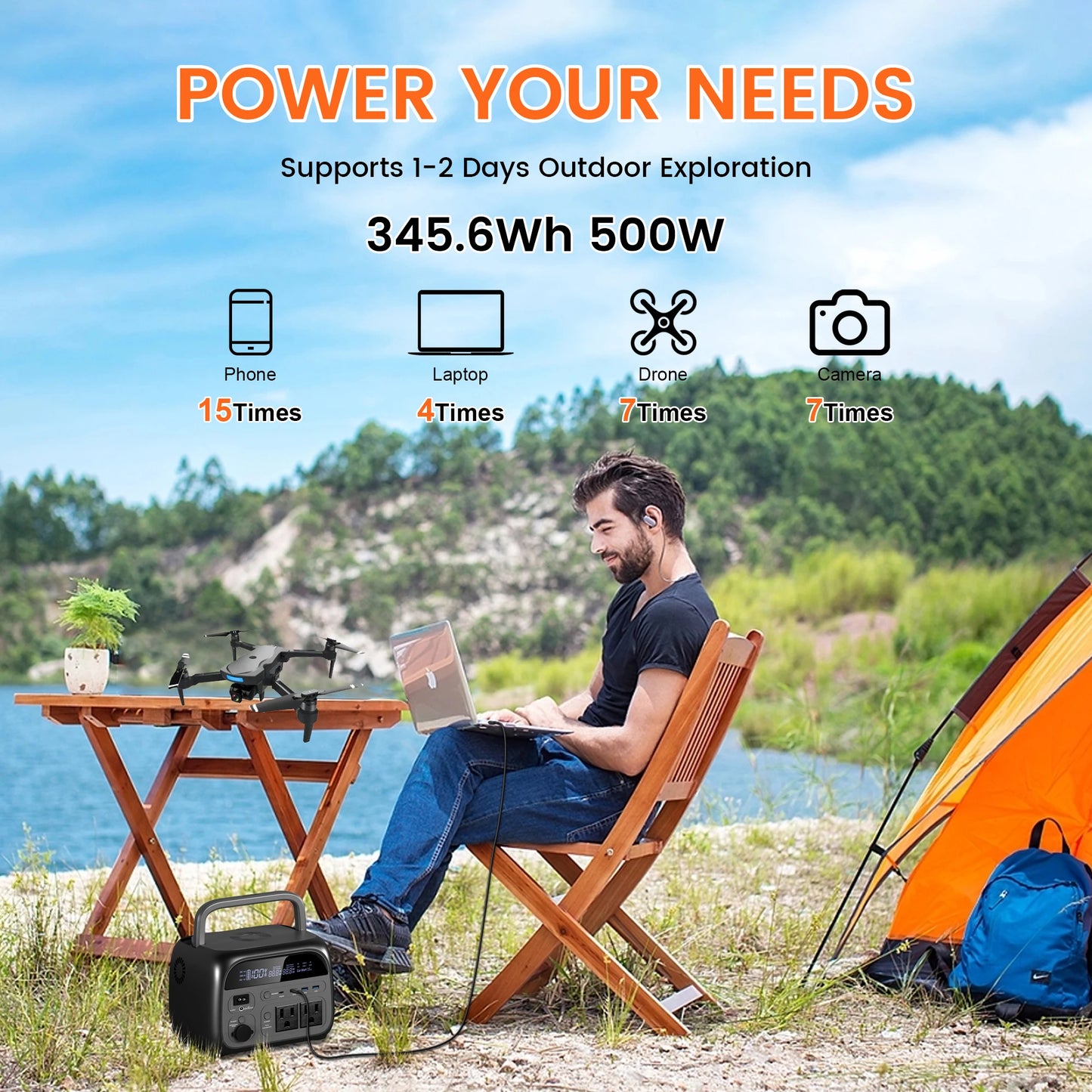 CTOLITY 500W Camping Power Station 345.6Wh LiFePO4 Solar Generator 110V 220V AC