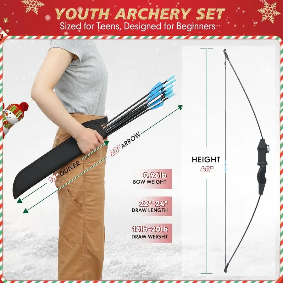 Youth Bow And Arrow Set For Kids 8 To 13 Ambidextrous Recurve Archery Gear