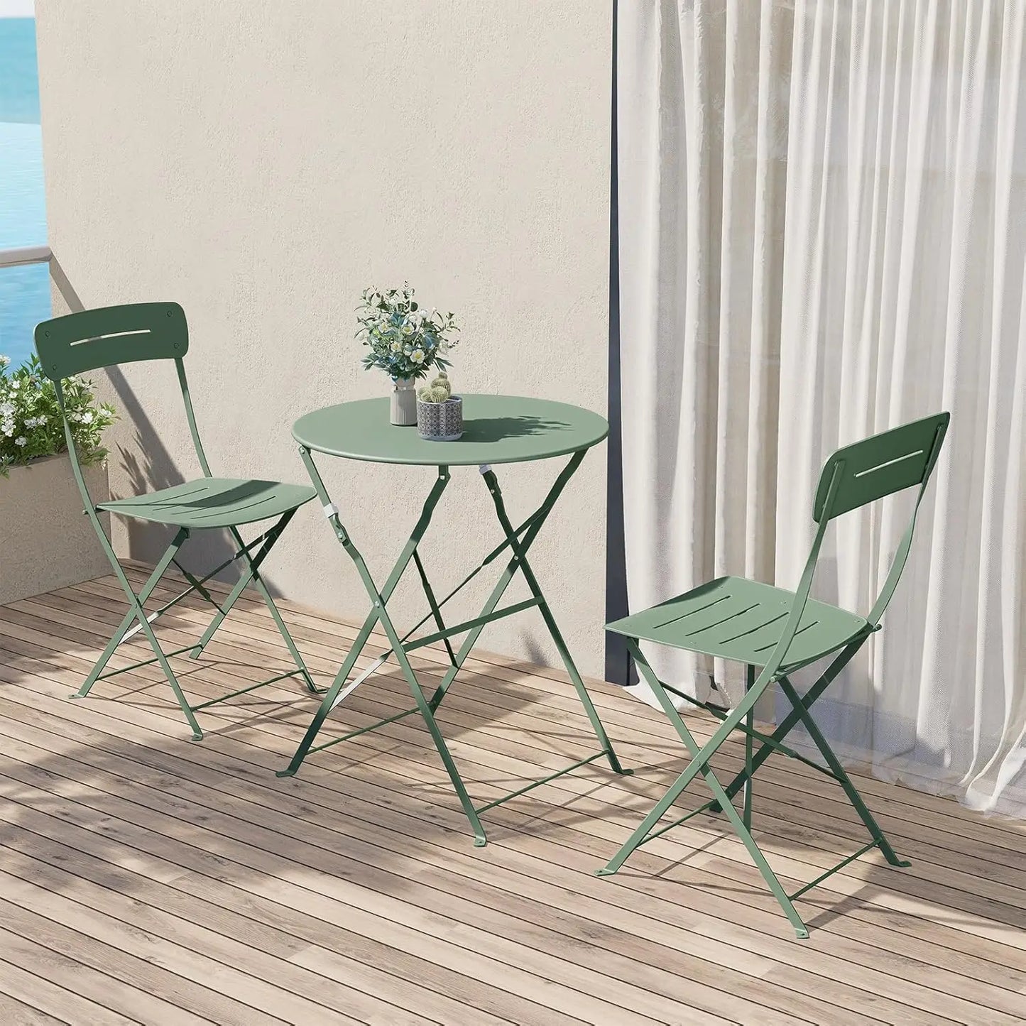 Patio Bistro Set 3 Piece Folding Table And Chairs For Outdoor Garden