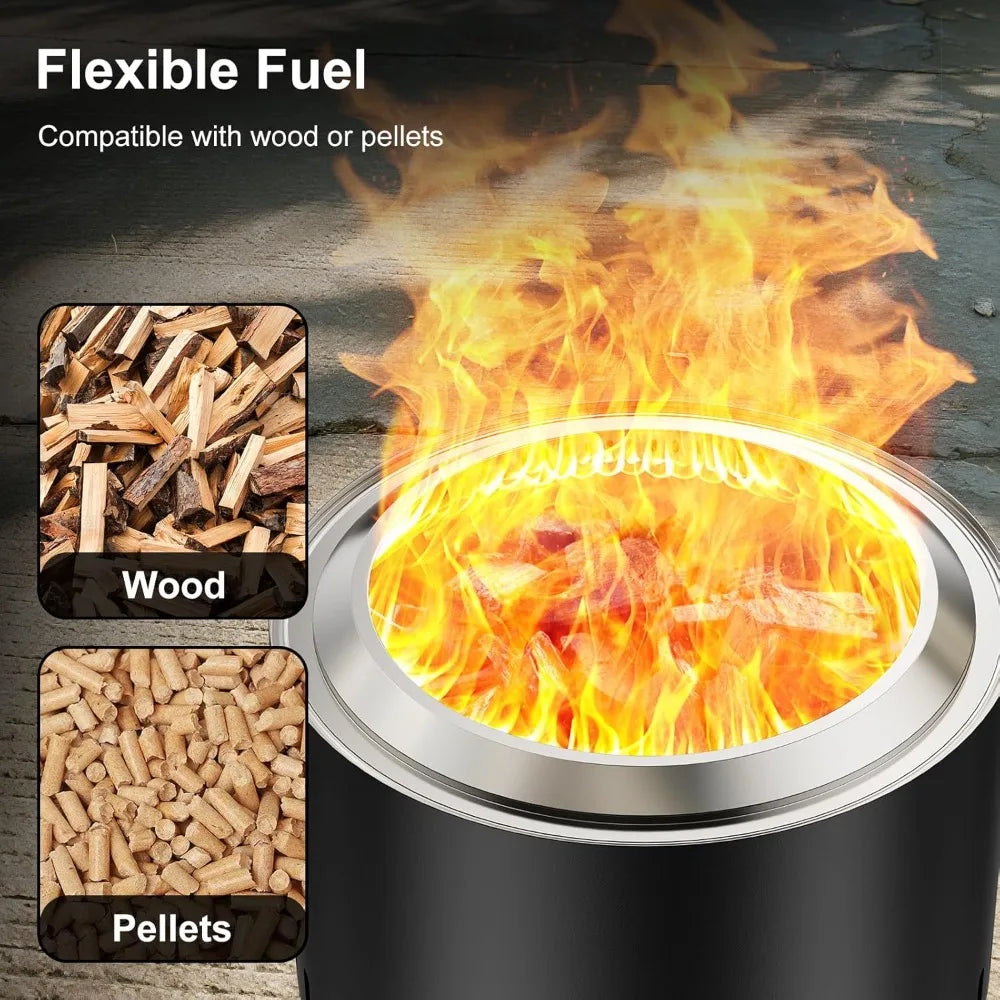 Smokeless Outdoor Fire Pit Portable Stainless Steel Wood Burning Fireplace