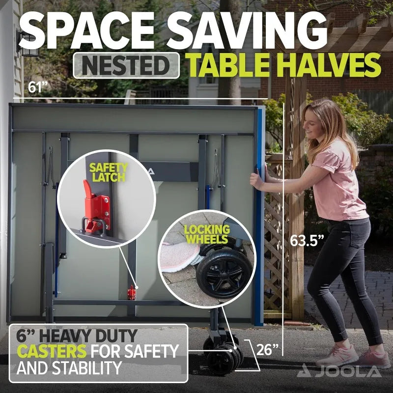 Bring competitive thrill and backyard fun to any season with JOOLA's weatherproof outdoor ping pong table.