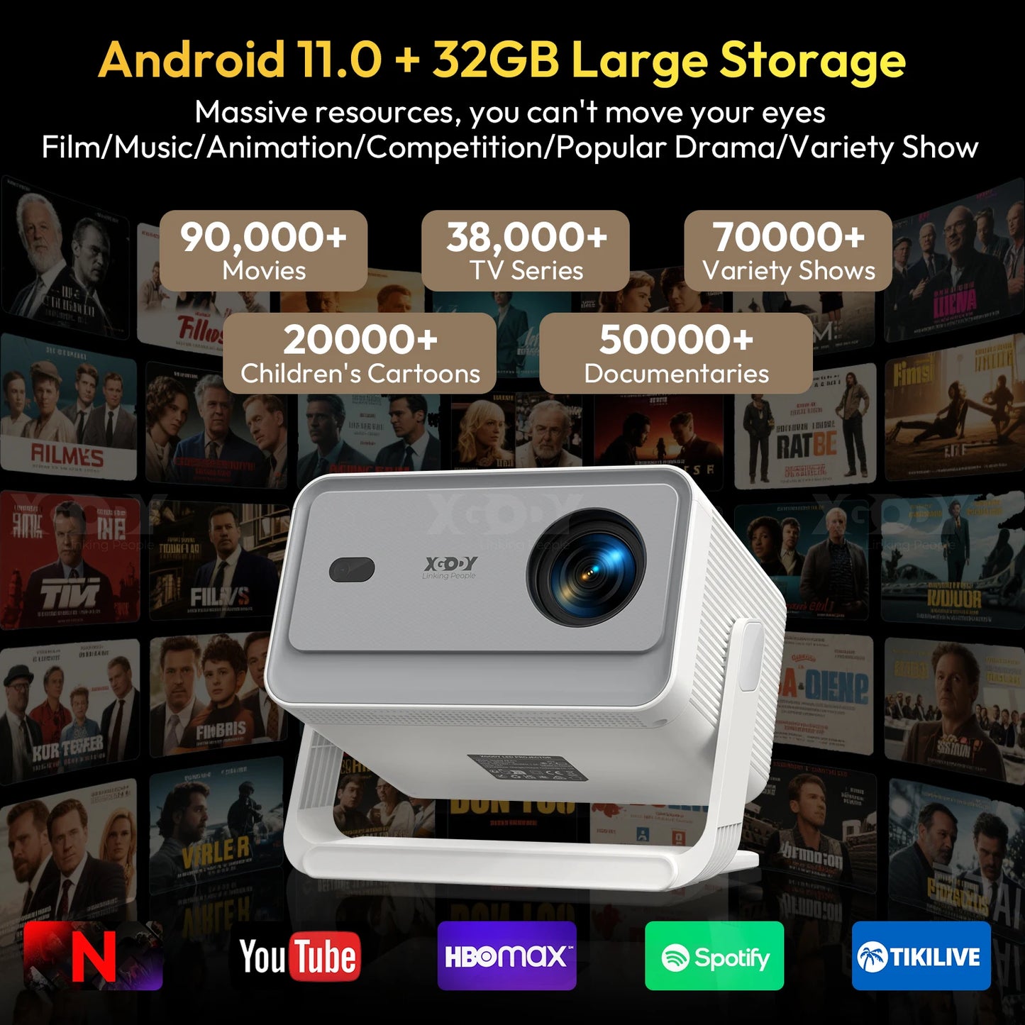 XGODY A6 Pro 4K Native 1080P Smart Projector With Auto Focus